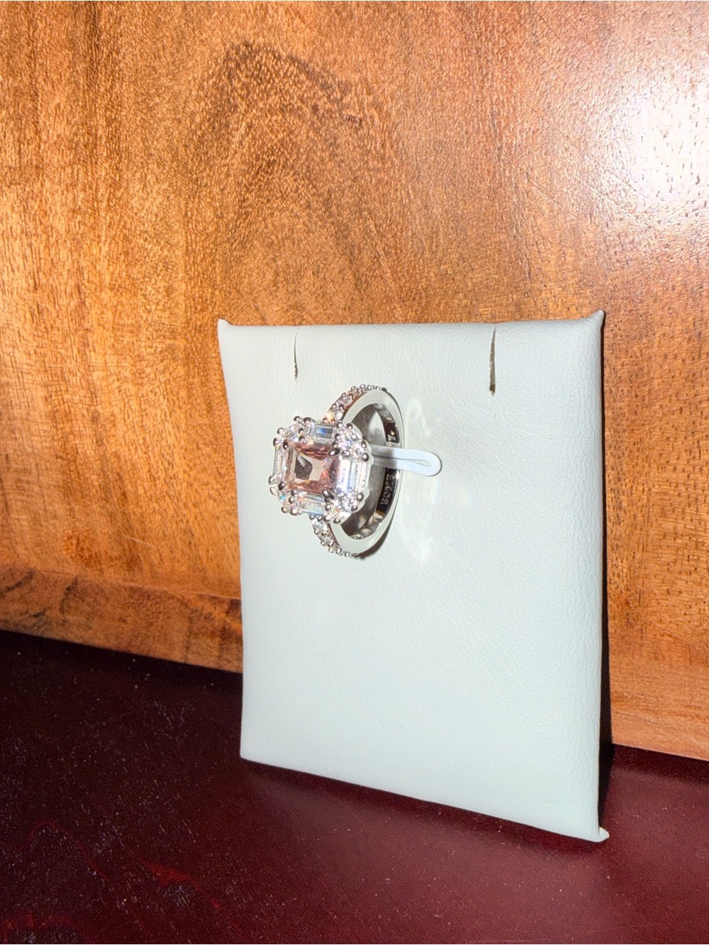Emerald-Cut Clear Stone Halo Ring in Silver Tone - Picture 3 of 3